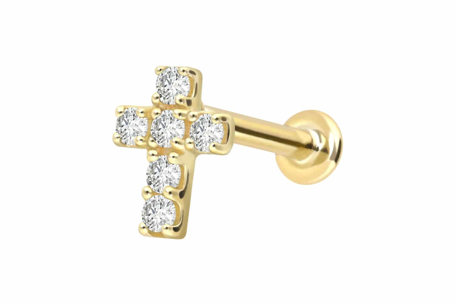 18 Karat Gold Labret Piercing mit Innengewinde DIAMANT-KREUZ